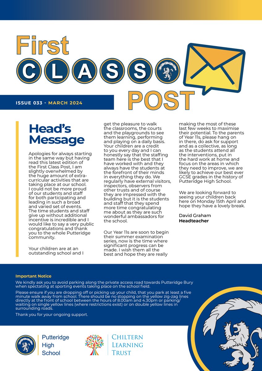 As we all enjoy a well deserved break we also celebrate what has been a fantastic term full of firsts for us as a school. Our latest edition of our school newsletter the 'First Class Post' is out now. putteridge.greenhousecms.co.uk/docs/First_Cla…