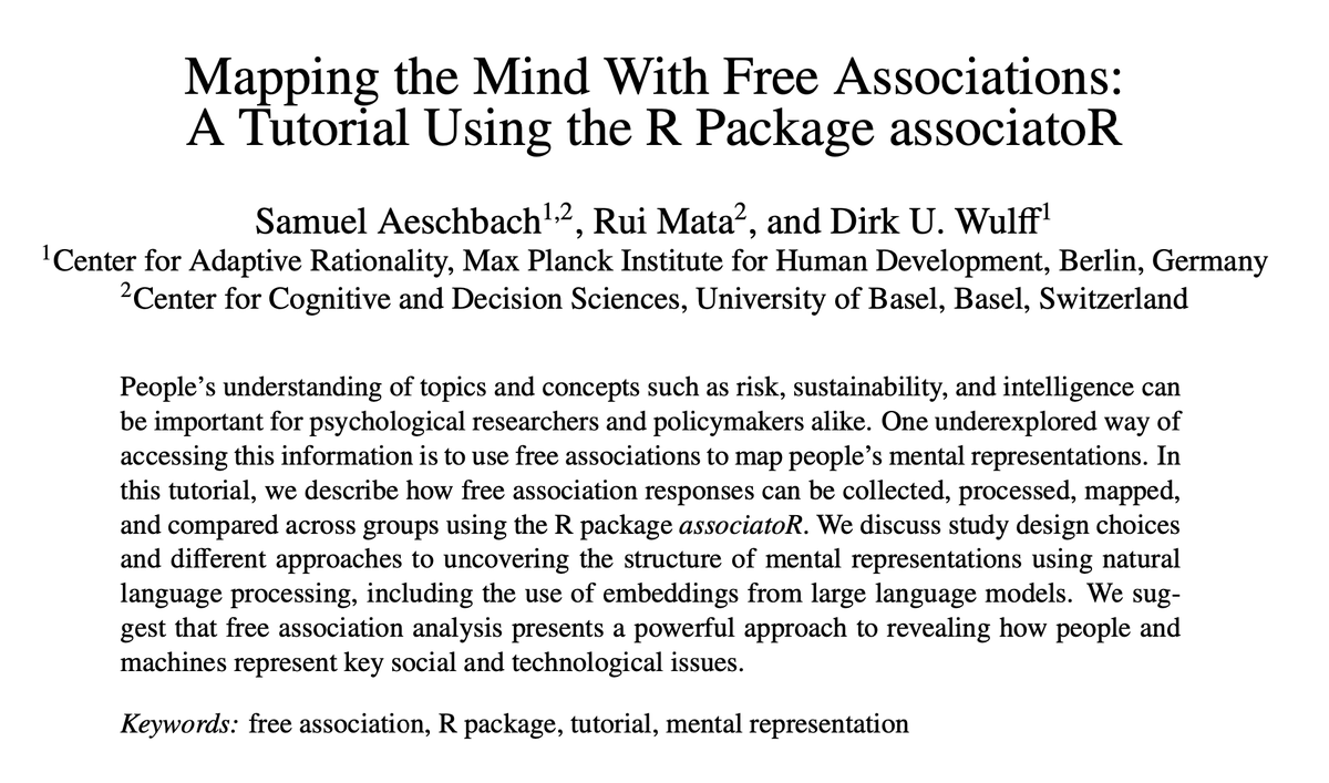 I am happy to share a preprint of a tutorial with @rui__mata and @dirkuwulff on analyzing free associations using our new R package associatoR!