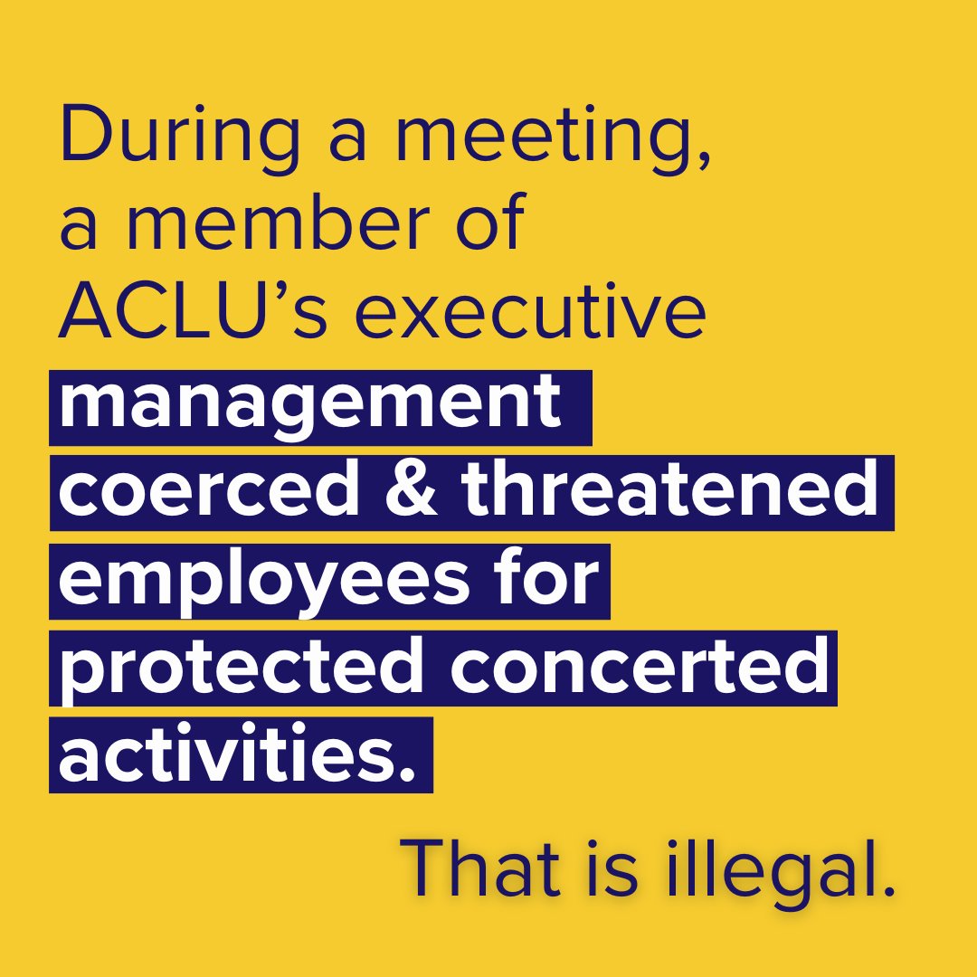 ACLUStaffUnited's tweet image. ACLU Staff United and @NonprofitUnion have filed unfair labor practice charges against ACLU’s executive management for violating employee rights under the National Labor Relations Act. nlrb.gov/search/case/Am…