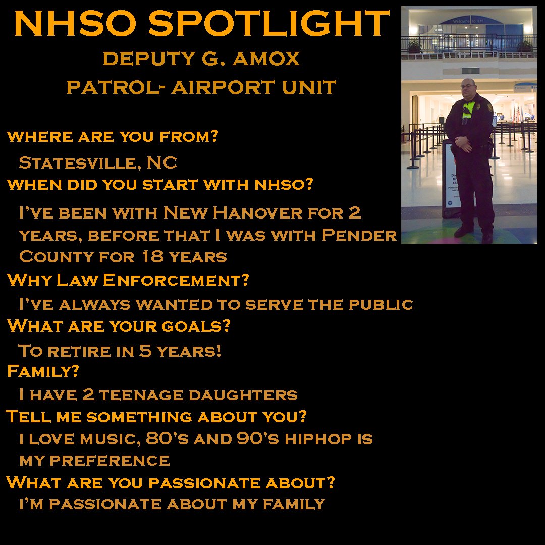 🎉✨ Join us in shining the #NHSOSpotlight on Deputy Amox! 🛩️ Deputy Amox brings soaring dedication and sky-high skills to keeping our community safe. 🌟👮‍♂️ Let's give a round of applause and congratulations! 🙌 #NHSO #NHSOAirportUnit #ILMAirport #ILM #WilmingtonNC