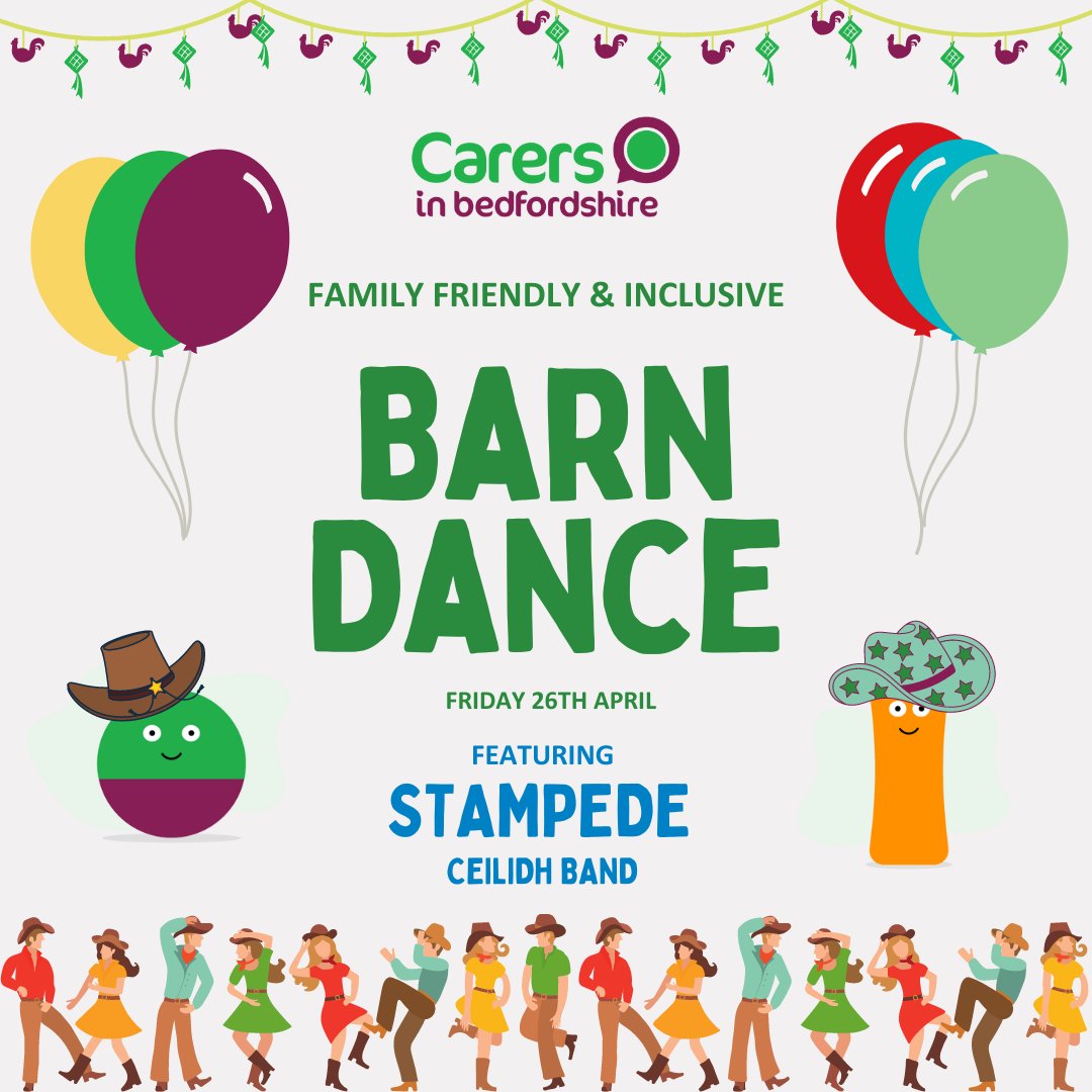 Our Barn Dance last September was such a great success, we had to do it again. This is a family friendly and inclusive event with a hot dog thrown in. It is on Friday 26th April from 6.30pm. To buy your tickets, please visit carersinbeds.org.uk/events/barn-da…