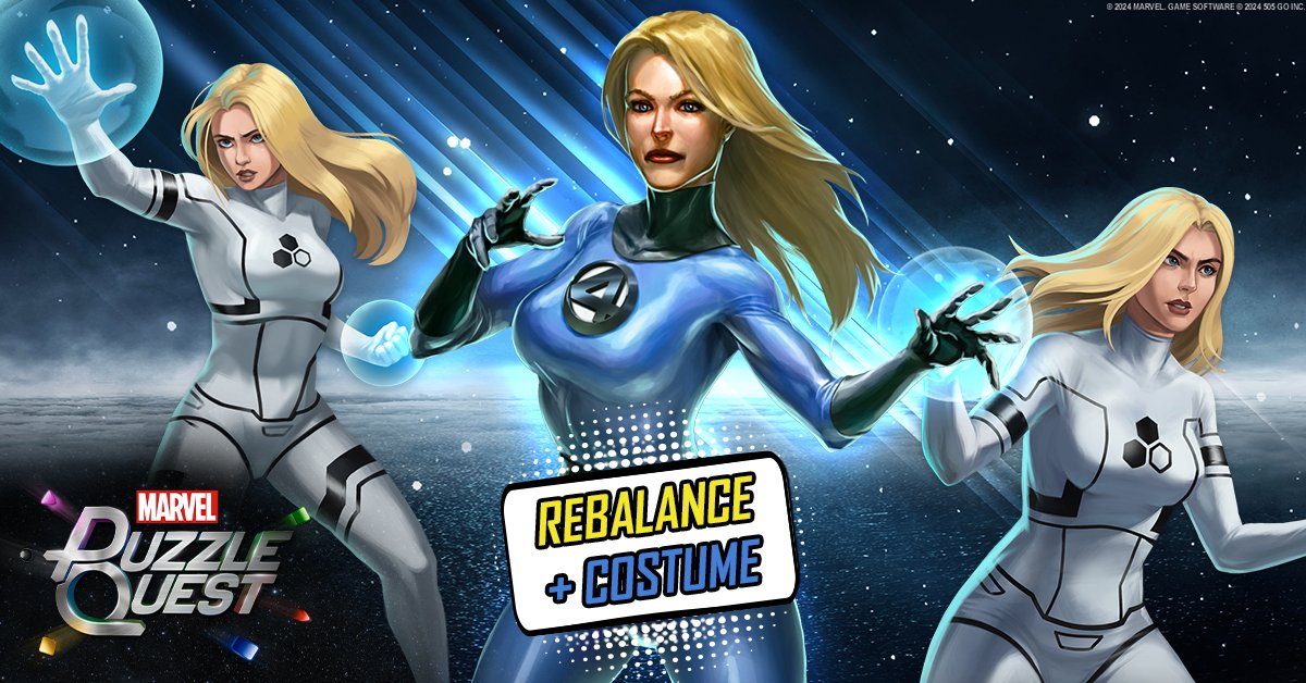 🔵Now you see her, now you don't! ⚪ Check out the new rebalance for Invisible Woman (Classic) as well as the release of her 'Future Foundation' costume. mpq.social/iwc4