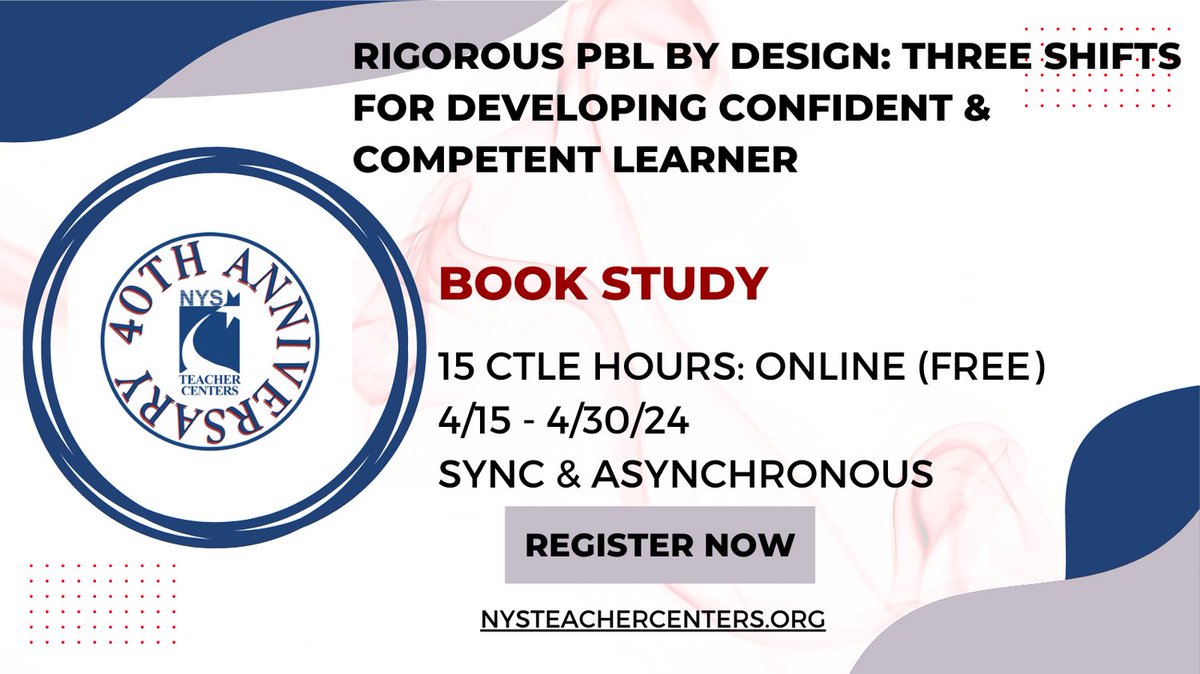 Rigorous PBL by Design: Three Shifts for Developing Confident and Competent Learners Book Study @nystc1 bit.ly/NYSTCCatalog #ByTeachersForTeachers #NYSTC40 @nysednews @nysut <REGISTRATION> mylearningplan.com/WebReg/Activit…