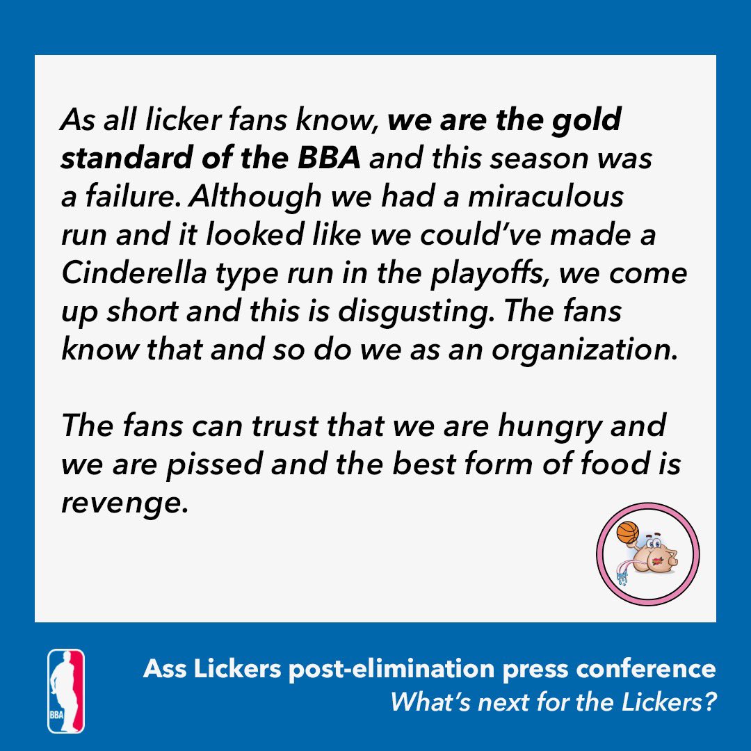 InsidetheBBA's tweet photo. The full transcript of the Ass Lickers post-season conference🎙️ https://t.co/MgG6bwXyXa