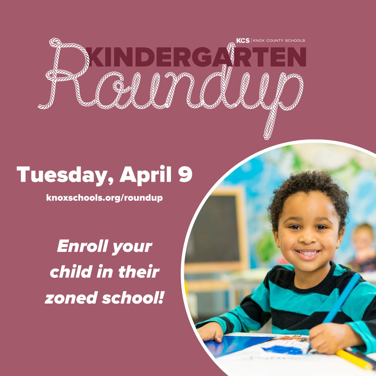 Is your little one ready to begin kindergarten? 🌟 Join us for the Kindergarten Roundup on Tuesday, April 9, to register your child! 🖍️ Visit knoxschools.org/roundup to find your zoned school, dates and times, and what to bring!