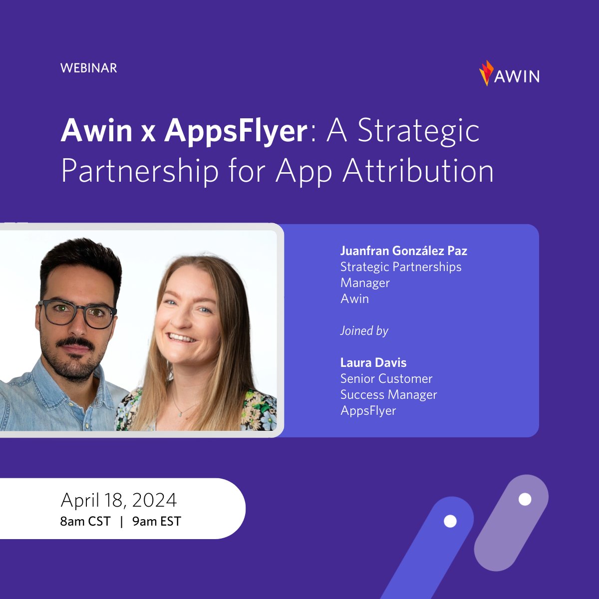 Exciting news! 🎉 Join us for a #webinar with @AppsFlyer on April 18 at 9am EST. We'll be discussing the #StrategicPartnership between #Awin and #AppsFlyer, focusing on #AppAttribution and #IndustryTrends. Register now 👉 awin.link/appsflyer-webi…