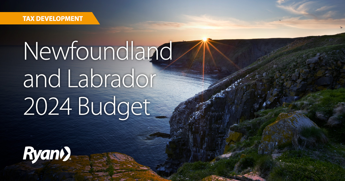 On March 21, 2024, the Honourable Siobhan Coady, Deputy Premier, Minister of Finance, and President of the Treasury Board, presented the 2024 Newfoundland and Labrador budget. Learn more here. tax.ryan.com/news-and-insig…