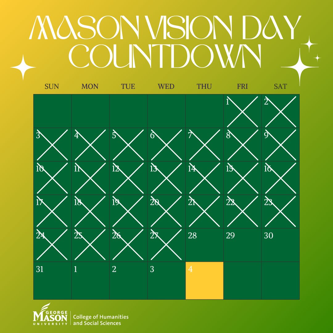 Mason Vision Day is a week away! We encourage everyone to support on April 4th! What's your Mason Vision? 💚💛 #MasonNation #MasonVisionDay