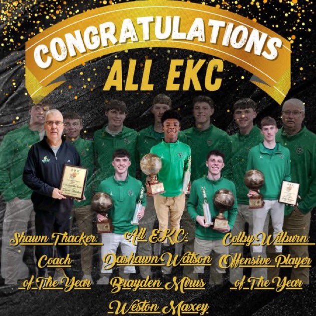 Congrats to our Vikings on their EKC reg. season championship to go along with their EKC Tourn. championship this past season.Also congrats to Brayden,Colby,Dashawn &amp; Weston on being named All EKC. Coach Shawn Thacker was also named EKC Coach of the Year.