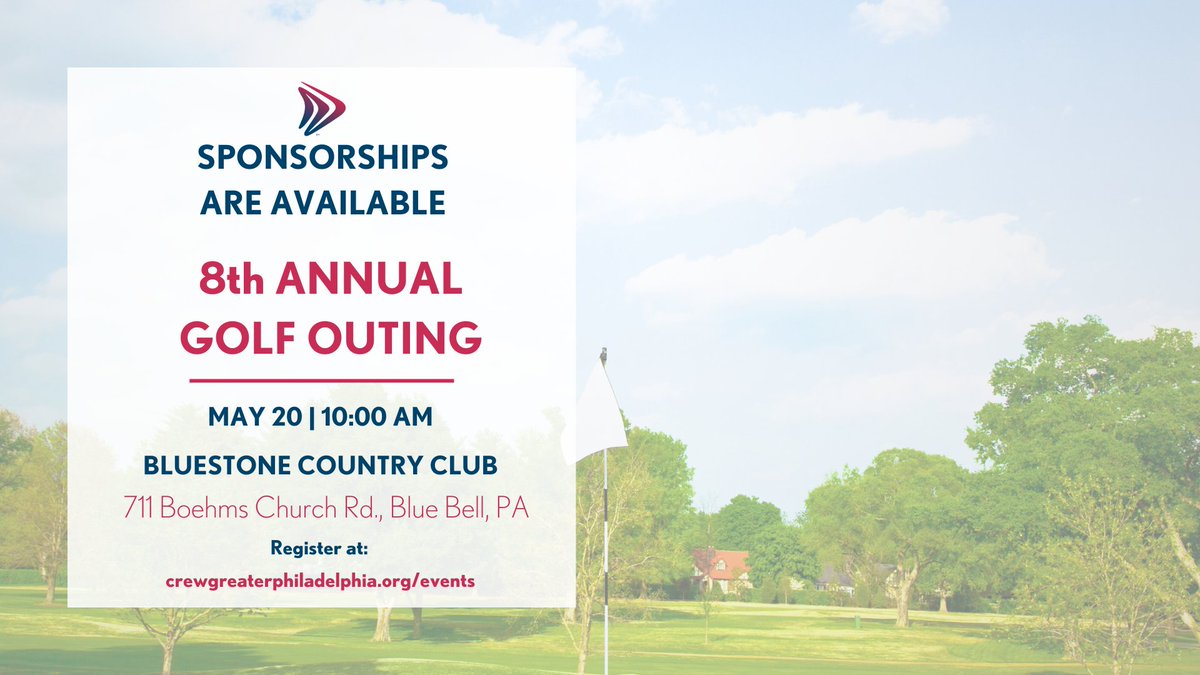 Our Annual Golf Outing comes to Bluestone Country Club May 20 and sponsorships are available!  crew.eventsair.com/2024-philadelp… #GreaterWithCREW #GreaterMeansAll #CRE #PhillyCREW #CREEvent #PhillyEvent #CREWomen #WomenInCRE