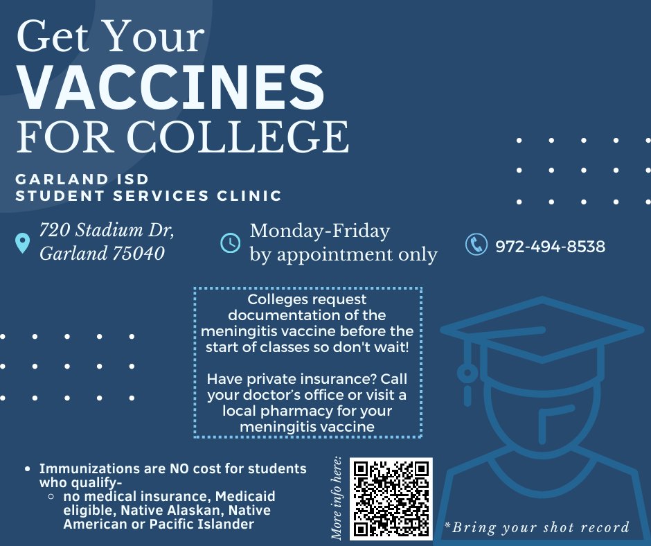 Hey seniors @LCHS_Patriots do you need Vaccines before college? Make sure to make your appointment with Student Services!