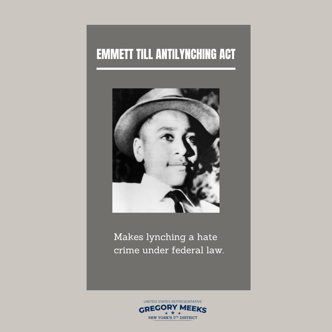 Today I’m honoring the 2 year anniversary that @POTUS signed the Emmett Till Anti-lynching Act into law. I’ll continue to advocate for legislation that addresses the injustices that Black Americans face each day.