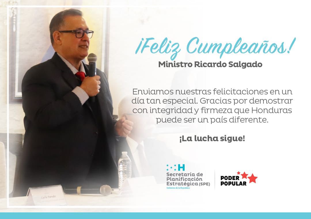 🎉 ¡Felicidades ministro @RicSalgadoB! 🎂 De parte de la Secretaría de Planificación Estratégica le deseamos un feliz cumpleaños. Nuestra lucha continúa. ¡Hasta Que La Dignidad Se Haga Costumbre! ❤️🖤