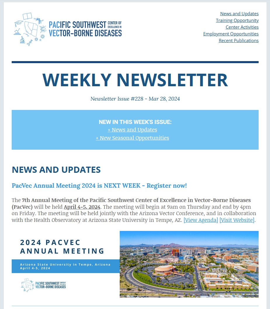 PacVec Annual Meeting 2024 is NEXT WEEK - Register now! Join @GLAmosquito Fireside Chat 2.0: Innovation and the Future of Vector Control on April 15th. Check out this week's PacVec Newsletter 3-28-2024 for more information: mailchi.mp/13be1ff792e4/p…