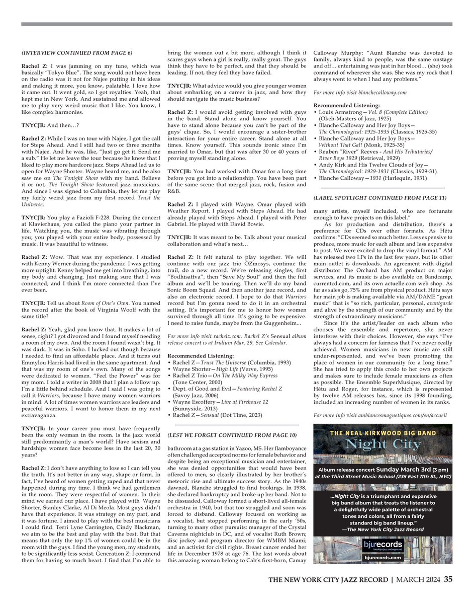 Thanks to The New York City Jazz Record for featuring Rachel Z! We will be celebrating the release of Rachel Z’s new album Sensual TOMORROW at The Iridium in NYC! Tickets are available at theiridium.com/events #theiridium #nyc #livejazz #rachelz #omarhakim #jazz