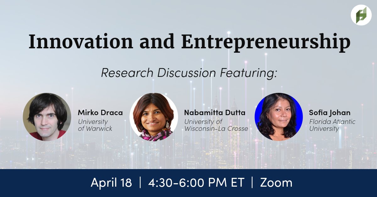 Join this online discussion to explore the impact of new technologies on innovation. Engage with experts Mirko Draca of @uniofwarwick, Nabamitta Dutta of the @UWLaCrosse, and Sofia Johan of @FloridaAtlantic. Apply to reserve a spot! theihs.org/academic-progr…