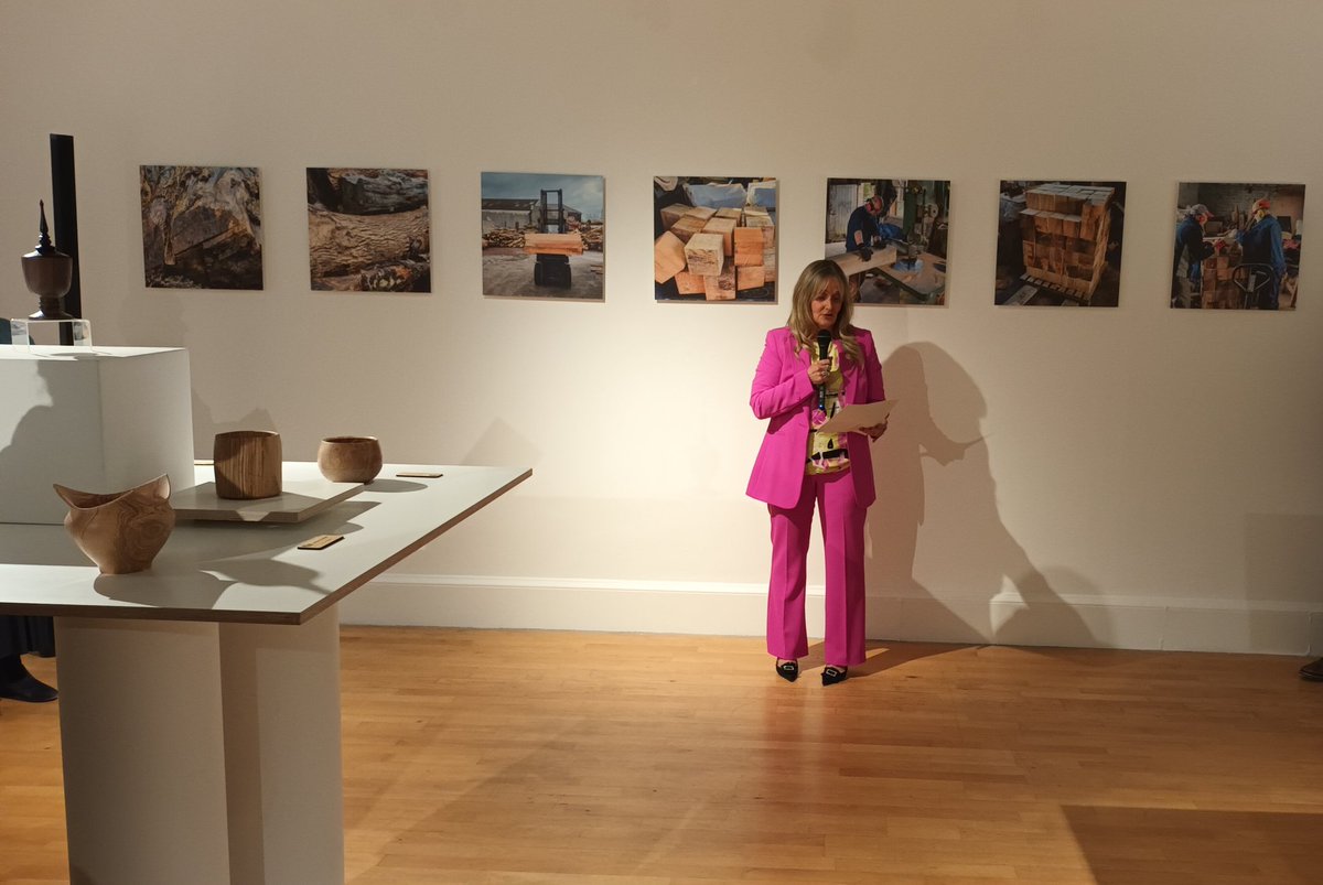 'Turning Turns 40' exhibition launch! Chairperson of the Irish Woodturner's Guild, Imelda Connolly, welcomes everyone to our new exhibition. #Huntmuseum#exhibition