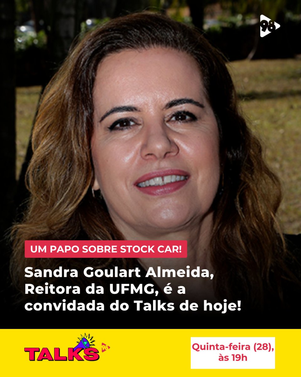 Rede98Oficial's tweet photo. ENTREVISTA EXCLUSIVA | Vamos falar sobre Stock Car em BH?
Hoje vamos receber Sandra Goulart Almeida, Reitora da UFMG.
Esperamos por você às 19h!
▶️ Assista ao #98Talks em:
https://t.co/PqqCL9aSkG https://t.co/1gFXwkmcO1