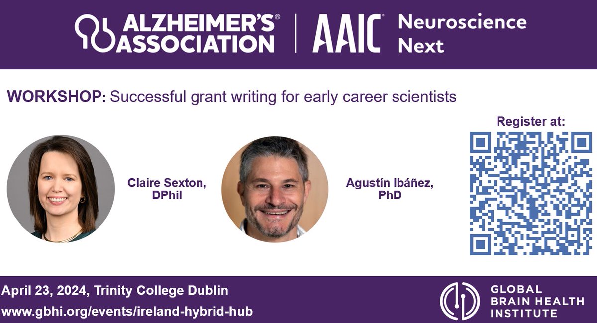 More exciting work at the #AAICNeuroscienceNext Dublin. @claire_e_sexton and I will give a workshop about Successful grant writing for early career scientists. Don't miss it! 🙌 Register 👉gbhi.org/events/ireland… @ISTAART @alzassociation @FrancescaRoFa