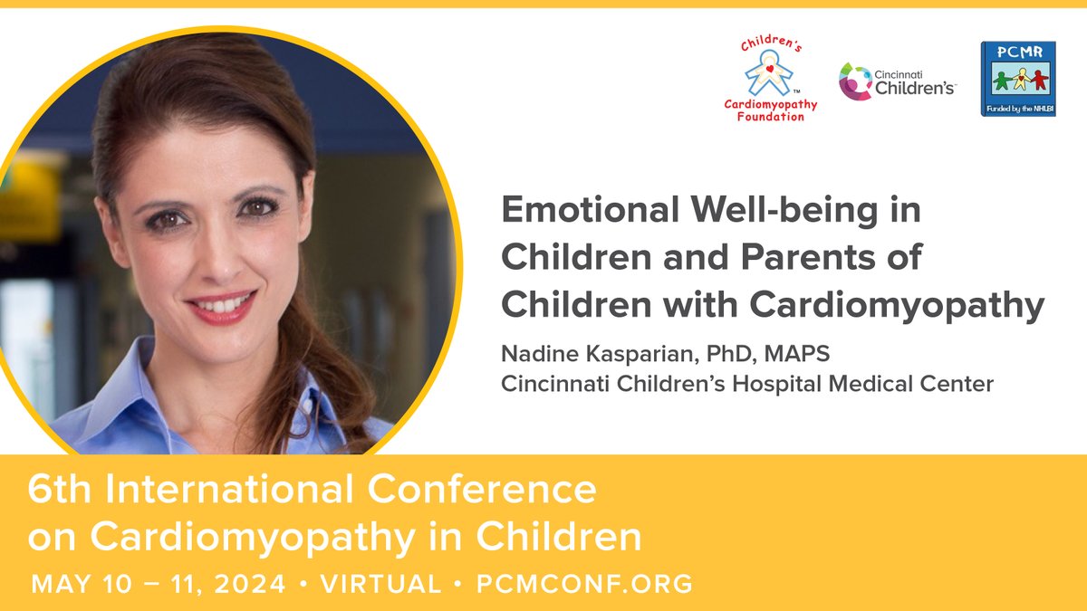 Join us at the 6th International Conference on Pediatric Cardiomyopathy co-hosted by CCF, @CincyKidsHeart, and the PCMR. Session 4 on May 11 explores neuropsychological stressors, featuring insights from @NKasparian. Reserve your spot: bit.ly/3V6rojc