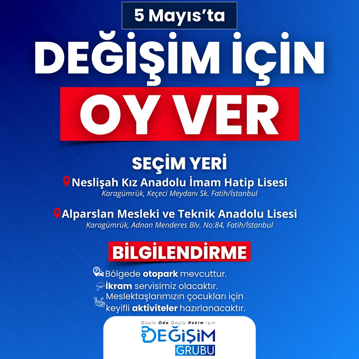 İstanbul Tabip Odası'nda Değişim'in yaşanacağı gün belli oldu! 🗓️ 5 Mayıs'ta sandığa gel, 🗳️ Değişim için oy ver. Mesleğin için DEĞİŞTİR!