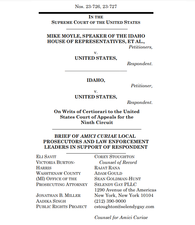 EliNSavit's tweet photo. There’s another abortion case at the U.S. Supreme Court next month—one that could jeopardize uniform availability of emergency care.

And today, on behalf of 32 prosecutors &amp; law-enforcement leaders from across the US, we filed a brief in SCOTUS seeking to preserve such care. /1 https://t.co/LpRQ4T0uqo