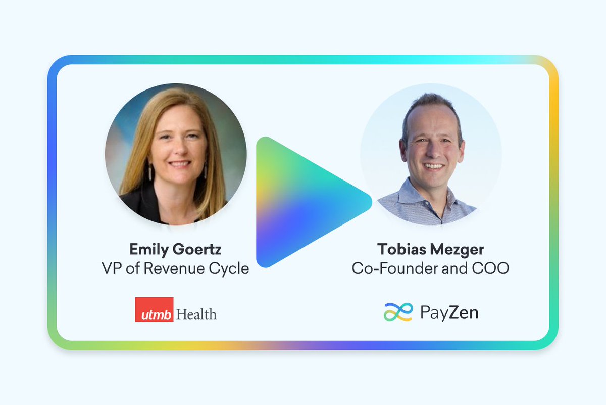 PayZen (@payzencare) on Twitter photo We are proud to showcase another success story from our amazing provider partner!
Hear <a href="/utmbhealth/">UTMB Health</a>'s VP of Revenue Cycle, Emily Goertz, share how PayZen's affordability platform positively impacted patient satisfaction & collection rates.
Watch now ā bit.ly/4cBEQlb We are proud to showcase another success story from our amazing provider partner!
Hear <a href="/utmbhealth/">UTMB Health</a>'s VP of Revenue Cycle, Emily Goertz, share how PayZen's affordability platform positively impacted patient satisfaction & collection rates.
Watch now ā bit.ly/4cBEQlb