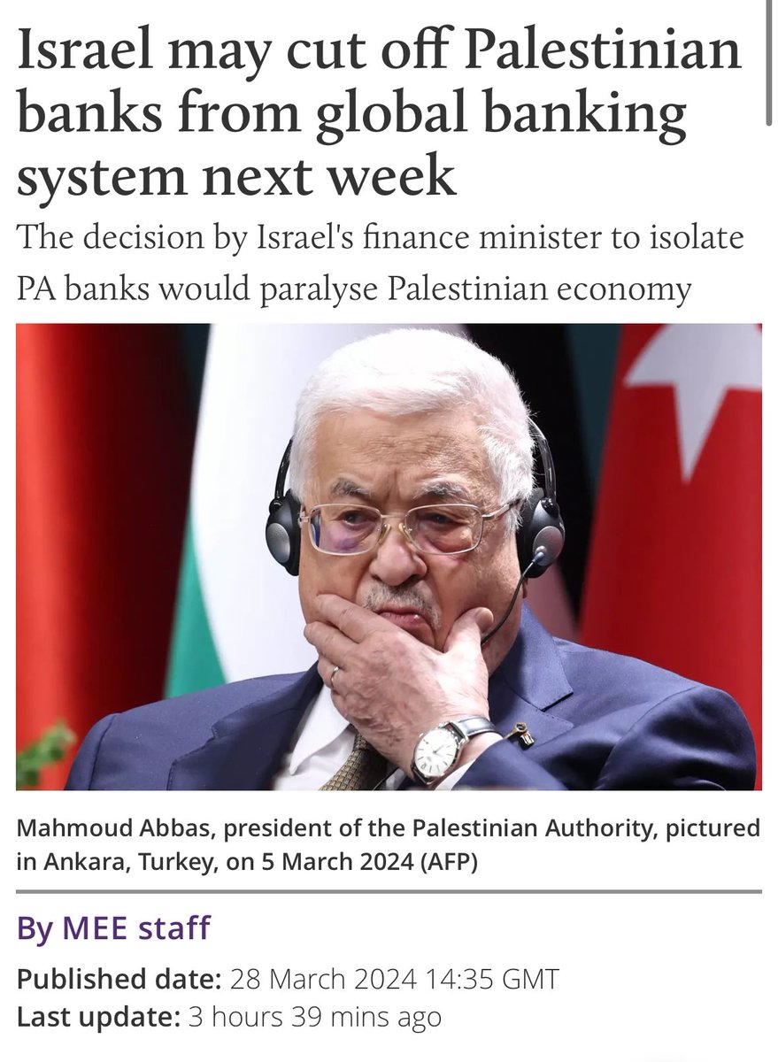 The fact that the Israeli finance minister can do this to Palestinian banks and the Palestinian economy tells you all you need to know about the system Palestinians live under in the West Bank and Gaza.