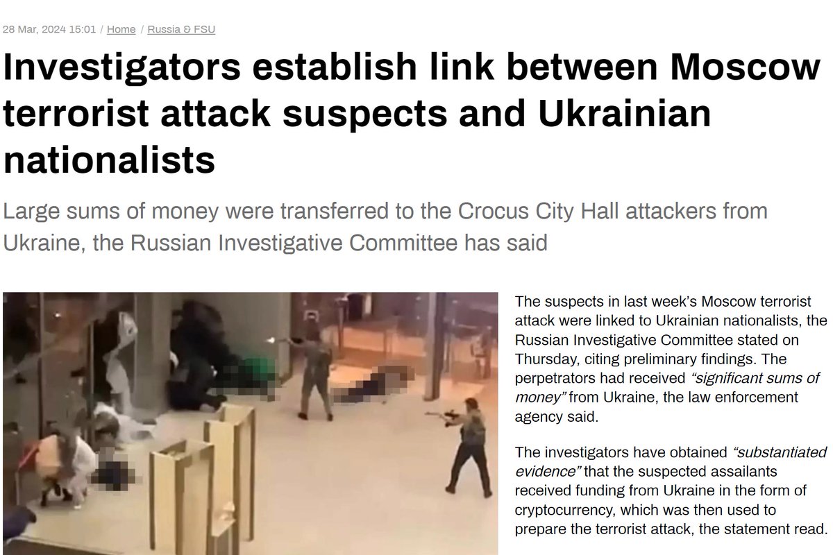 KimDotcom's tweet photo. BREAKING: Financial links between Ukraine and mercenary terrorists who killed over 140 civilians in Moscow attack have been established. Ukraine was behind the terror attack. Is the West and the "rules-based order" nothing more than a genocide supporting terrorist organization? https://t.co/xNyewgwfiv
