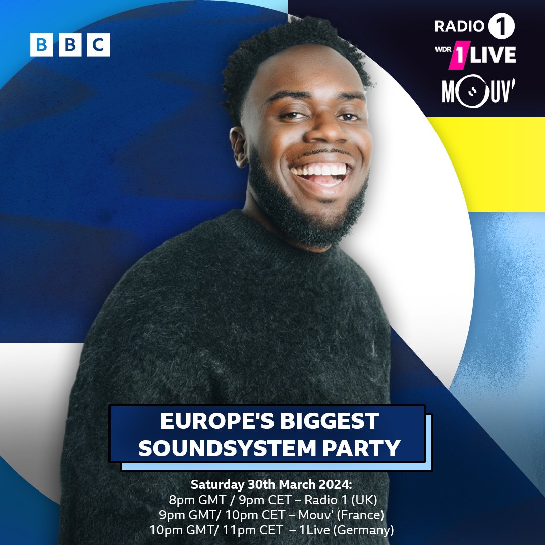 📢📢📢 This Saturday Radio 1 will be connecting with stations across Europe for a mass simulcast with Jeremiah Asiamah kicking off the party at 8pm! Taking over from Radio 1 will be Mouv’ Radio in France, followed by 1Live in Germany💥