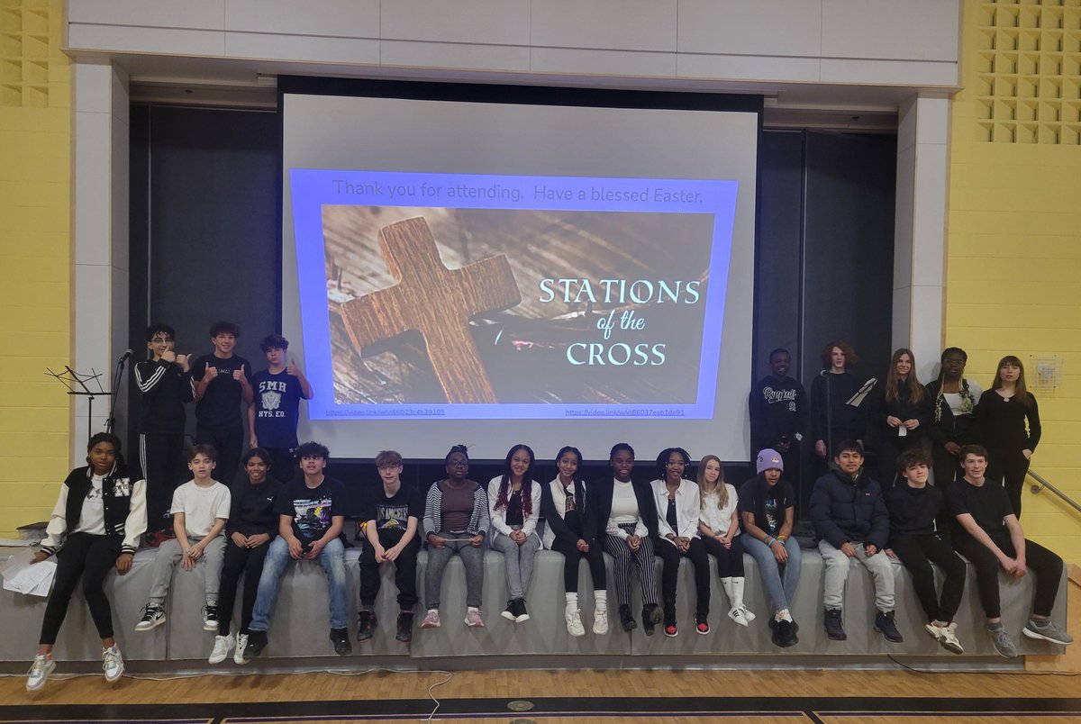 A very special thank you to Mrs. Kroetsch, Ms. Hunter's Gr. 8 class, and our school choir for leading our Stations of the Cross liturgy this afternoon. Wishing everyone in our community a Blessed and Happy Easter. #WCDSBStrengthen