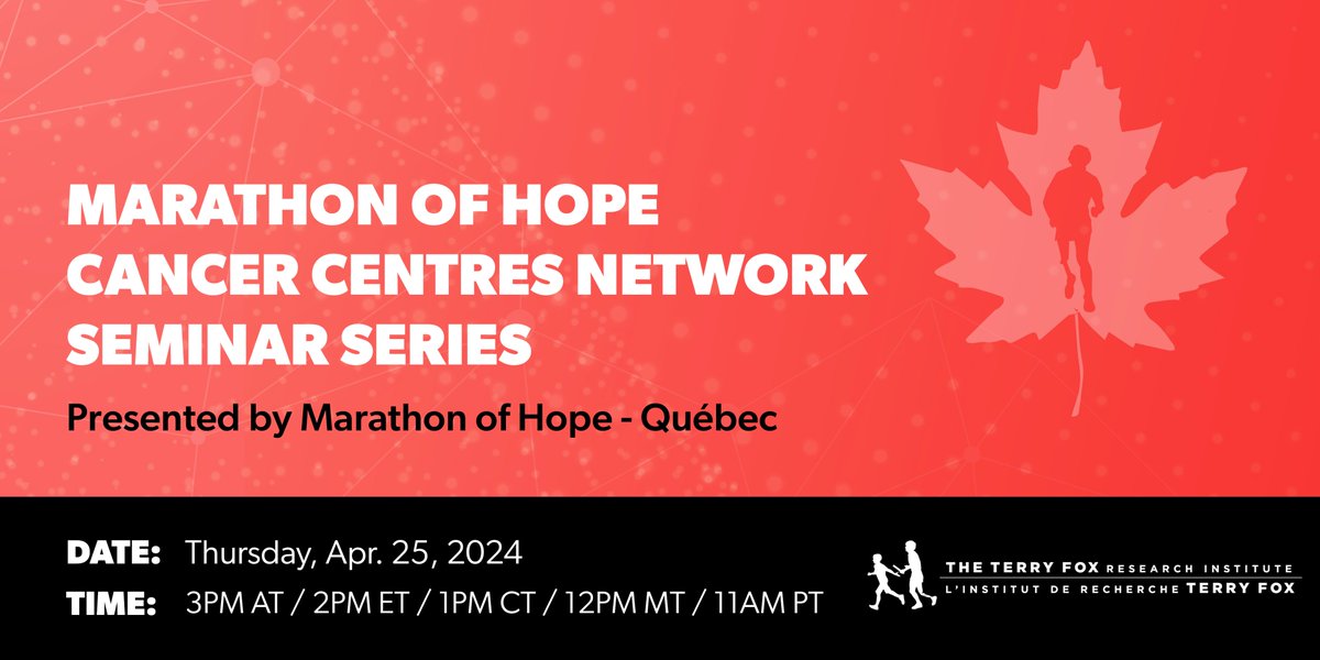 🚨 EVENT ALERT! 🚨 🍁 MOHCCN Seminar Series: Marathon of Hope - Québec 🗓 April 25 @ 2pm EST 📣 Updates by: Drs. Anne-Marie Mes-Masson & Morag Park 👩‍🔬 Scientific presentations by: Dr. @ArielleElkrief and Joan Miguel Romero. 📍Register now: eventbrite.ca/e/mohccn-semin…