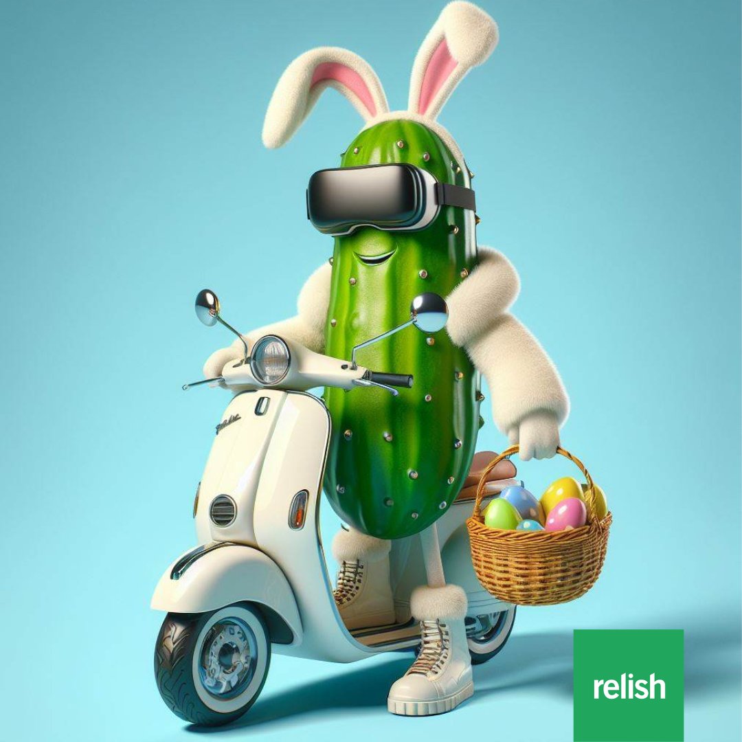 Don’t forget who’s cruisin’ into town on Sunday! Wishing everybunny a wonderful, sugar-filled long weekend! 🥒🐰🥚 #relishstudios #happyeaster2024