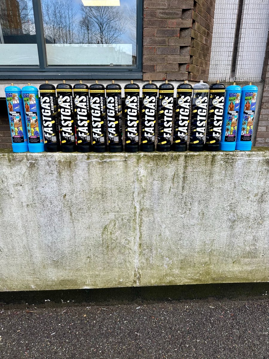 🚔🎵15 Bottles sitting on the wall🎶🚨 Officers responded to a call from a member of the public stating that a female was parked up inhaling nitrous oxide. The female & the vehicle were both searched & 15 large canisters were seized. She was processed for possession of class C.