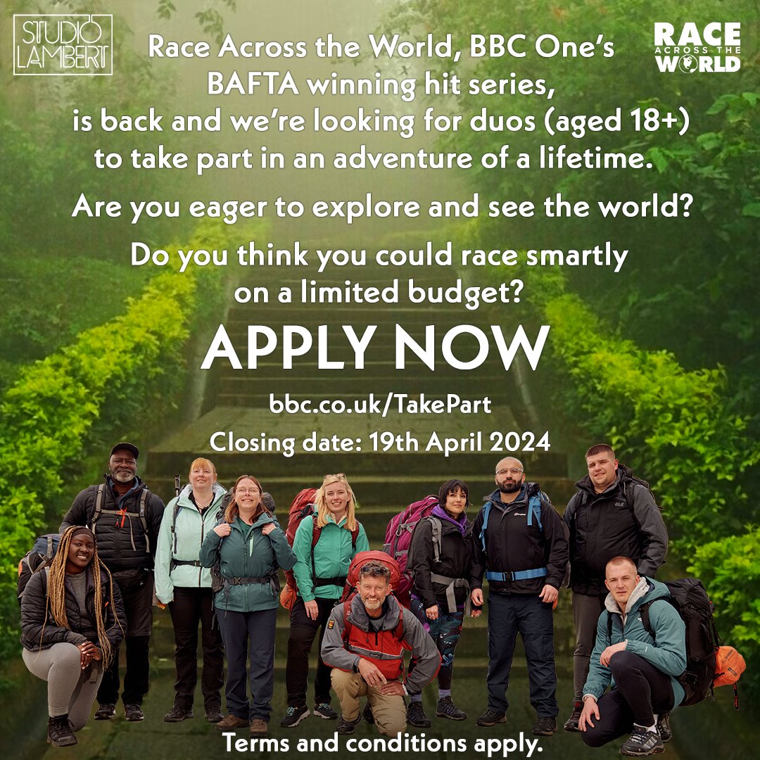 We can't wait to bring you Series 4 of #RaceAcrossTheWorld in a couple of weeks 🤩

Fancy having a go yourself? Applications for Series 5 are now open!

Apply at bbc.co.uk/takepart 🌏🏃‍♀️🏃‍♂️