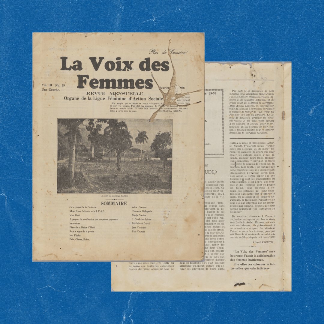 Happy #dLOCollections day! Today's item is the February 1938 issue of La Voix des Femmes, a #newspaper by Ligue féminine d'action sociale, the first #feminist & all female association in #Haiti. Thank you to @StanfordLibs for sharing! More at dloc.com/AA00096990/000…