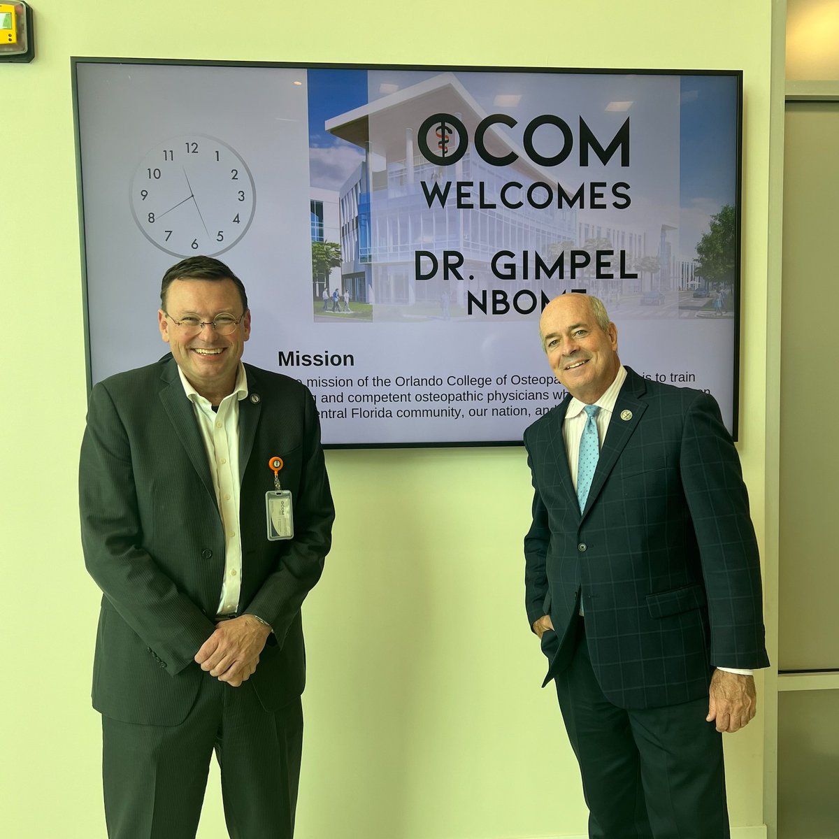 We were excited to get a first look at the @OCOMOrlando campus in Orlando! NBOME President & CEO John R. Gimpel, DO, MEd, met with OCOM Dean Robert T. Hasty, DO, to learn more about the pre-accredited COM and discuss important updates on COMLEX-USA and the NBOME.