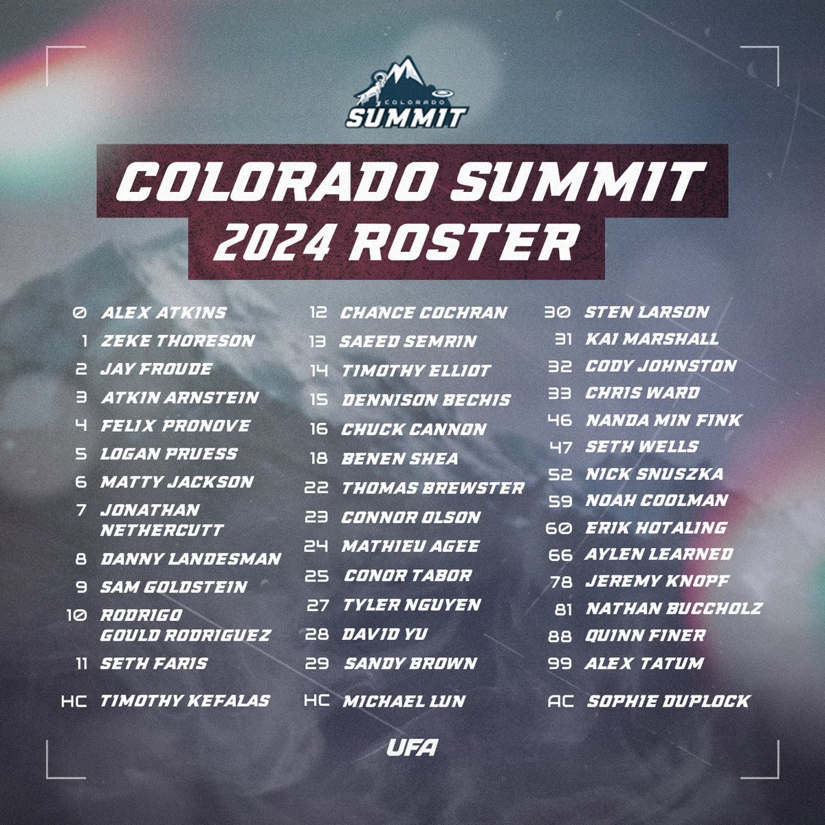 Our strongest team yet? 🏔️

#coloradosummit #roster #ufa #ufa2024 #ultimatefrisbee