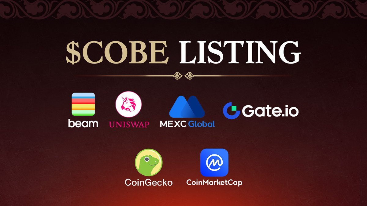 📢 TGE CONFIRMED FOR 29/03 @ 15:00 UTC! 📢 - UniSwap (Eth)🦄and BeamSwap (Beam) 🏳️‍🌈 DEX - $COBE Eth <-> $COBE Beam bridge - @gate_io and @MEXC_Official confirmed listing! More details in our latest blog post or Discord announcement! 👀 See you all tomorrow! #TGE