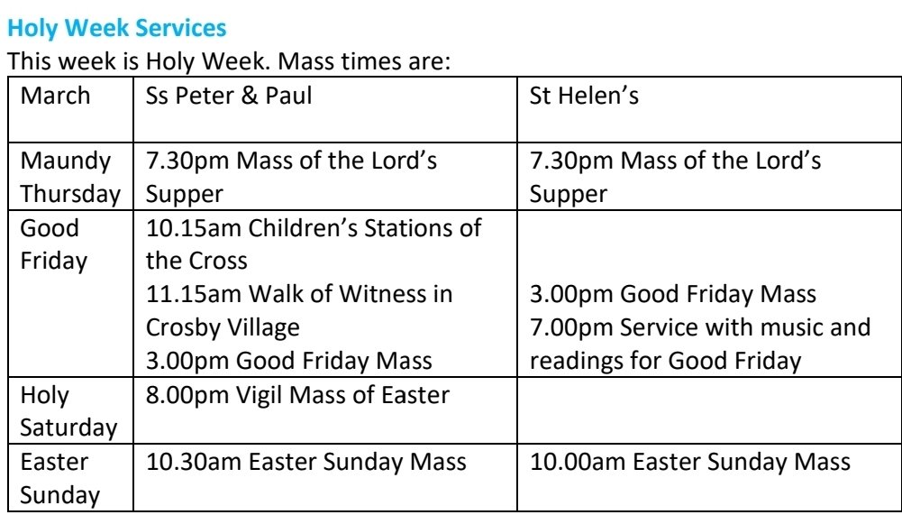 Tomorrow at 10.15am, Ss Peter & Paul's, Crosby, has Stations of the Cross for children. @lpoolcatholic @PicCatholic @CathEdService @MrsJMC1 @SeftonSouthDean @iapcrosby @SacredHrtCrosby @PopeFrancisCMAT @ABetterCrosby @Seftonhour