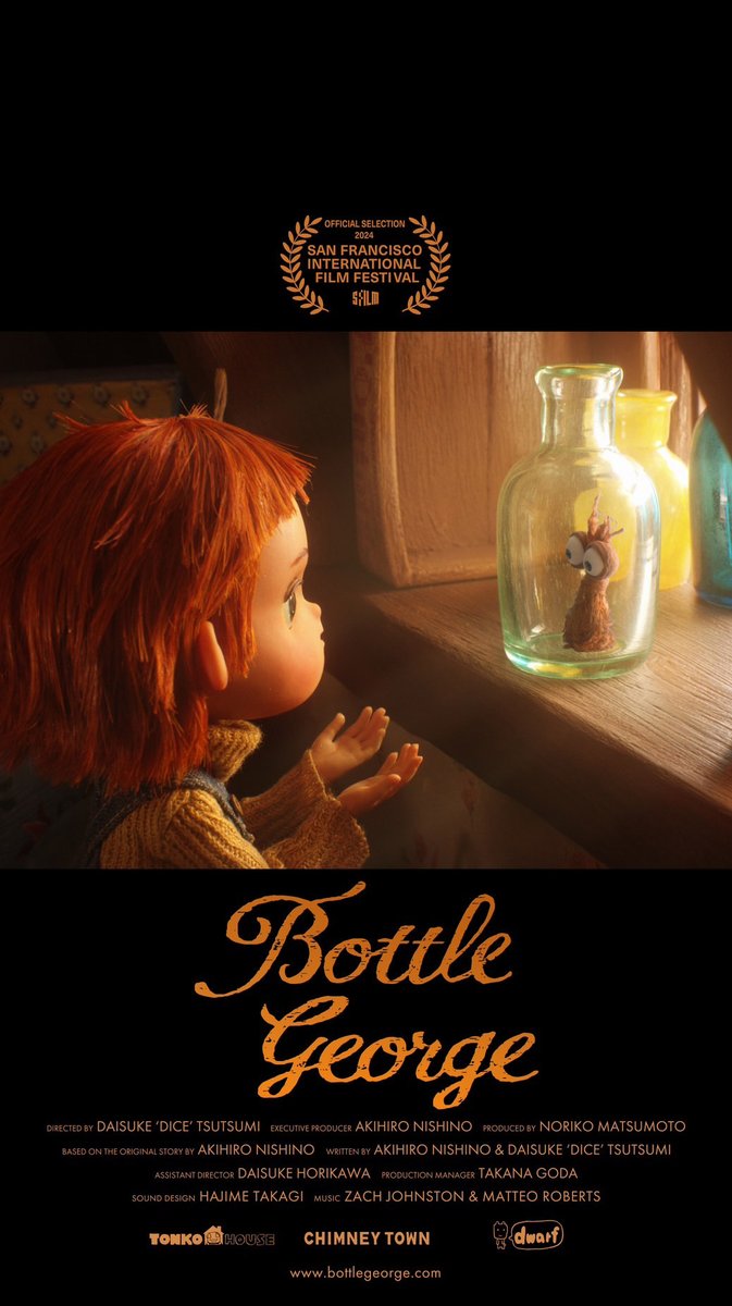 catsuka's tweet photo. First pictures of "Bottle George" stop motion short film by Dice Tsutsumi (The Dam Keeper, Oni) & Akihiro Nishino (Poupelle of Chimney Town).
Produced by @Dwarf_inc & @TonkoHouse studios.
World premiere next month at San Francisco Film Festival. https://t.co/430Of75Quu