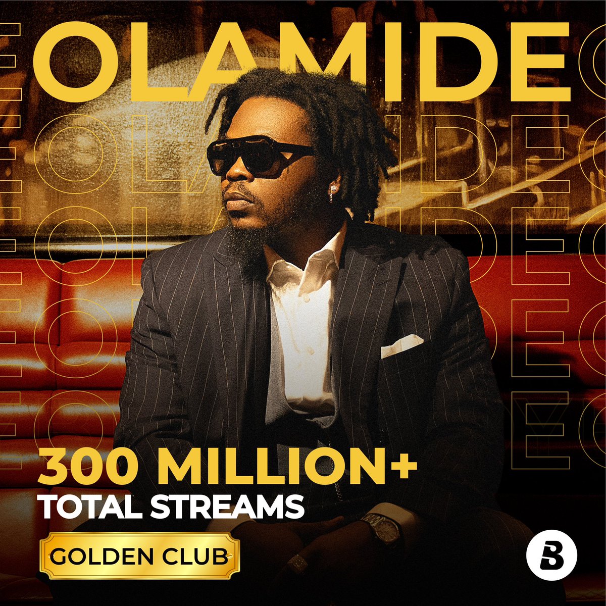 YBNL Mafia Boss! 👑
Give it up for the One & Only Baddo @Olamide as he achieves the 300,000,000 Boomplay streams milestone.‍ 🔥🏆

Celebrate this living legend by streaming his timeless hits! ➡️ boom.lnk.to/Olamide300MStr…

#Olamide300BoomplayStreams #HomeOfMusic #BoomplayGoldenClub