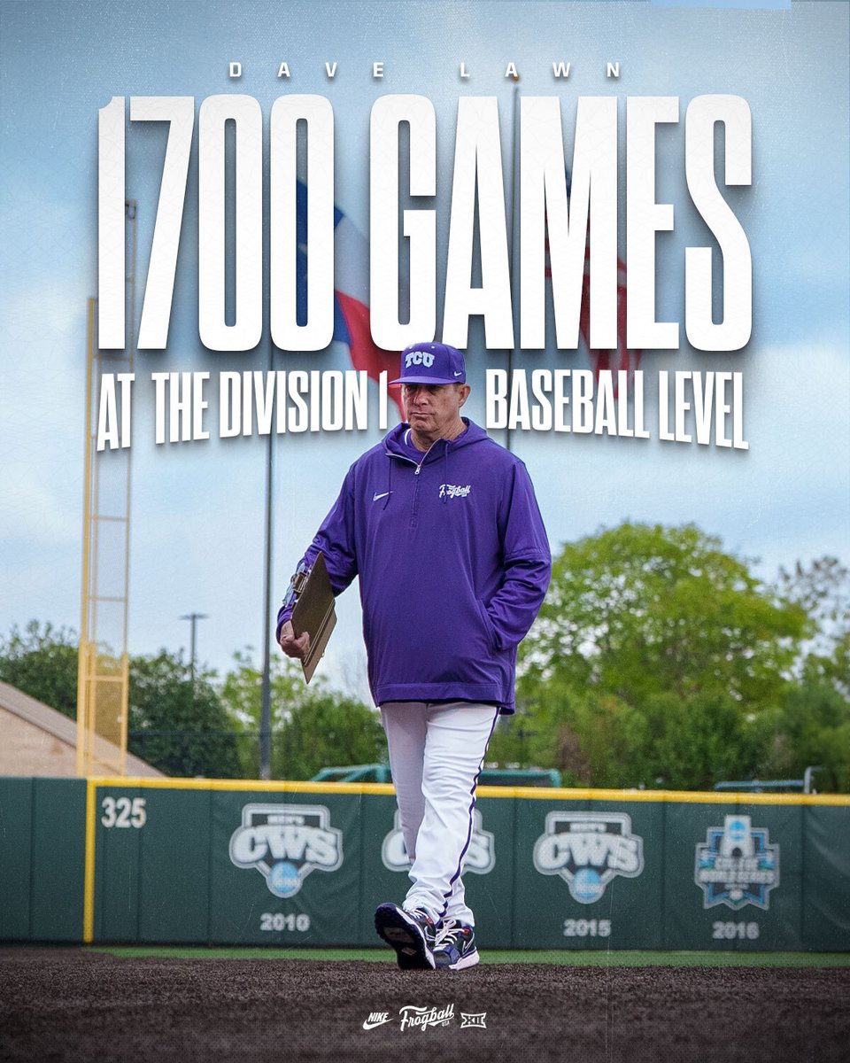 𝟏𝟕𝟎𝟎 𝐂𝐚𝐫𝐞𝐞𝐫 𝐆𝐚𝐦𝐞𝐬! Congrats to Coach Lawn who is coaching in his 1,700th career Division 1 baseball game tonight! #FrogballUSA | #GoFrogs