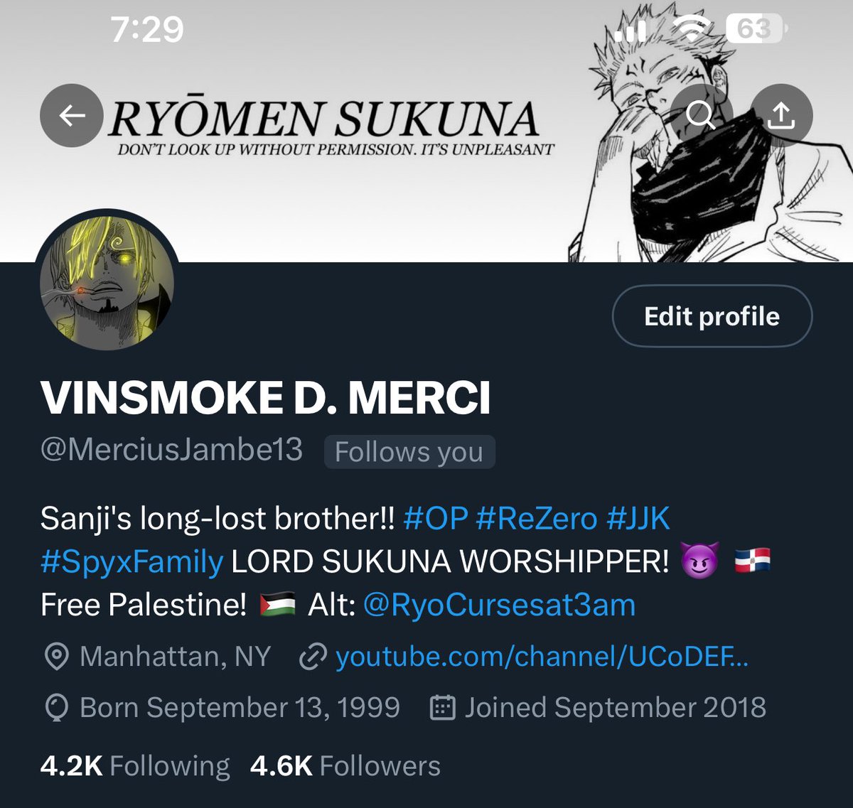 If you guys want to see me more active, follow my main: VINSMOKE D. MERCI. The link is in the profile.