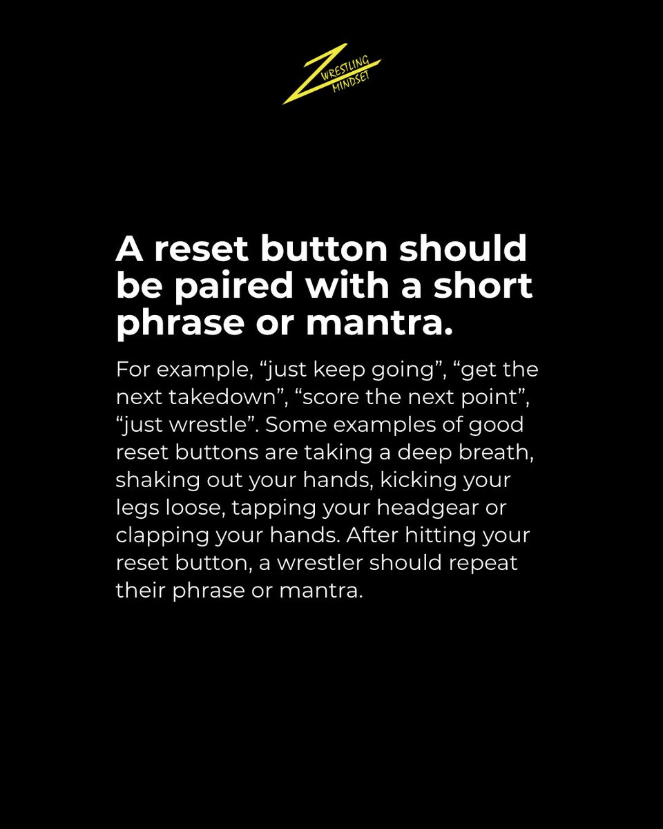 WrestlingMindse's tweet image. What&apos;s your reset button? 👇🏻

If you don&apos;t have one, it&apos;s time to develop it this offseason!

#wrestlingmindset #resetbutton #distraction #mentaledge #focus #resilience