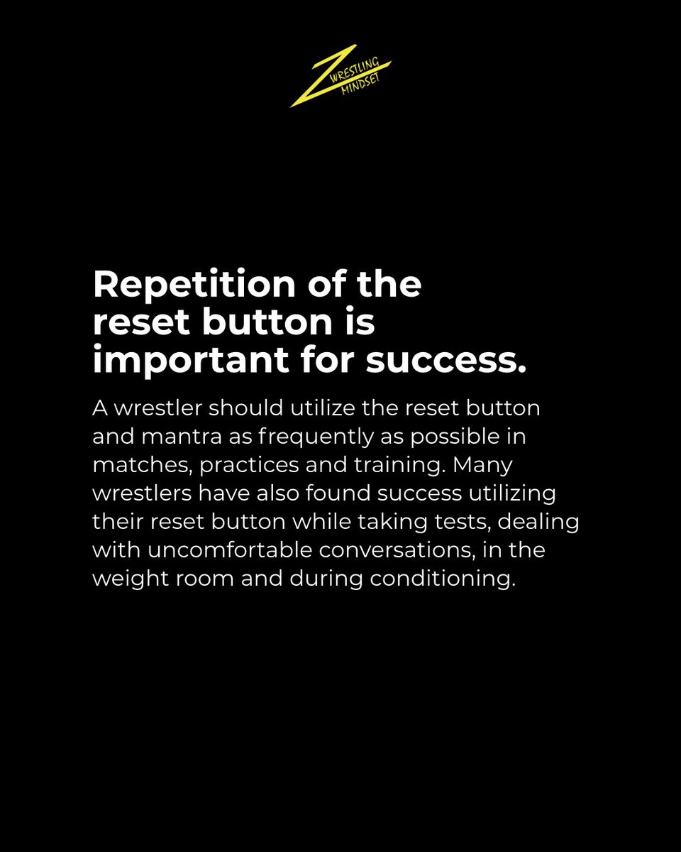 WrestlingMindse's tweet image. What&apos;s your reset button? 👇🏻

If you don&apos;t have one, it&apos;s time to develop it this offseason!

#wrestlingmindset #resetbutton #distraction #mentaledge #focus #resilience