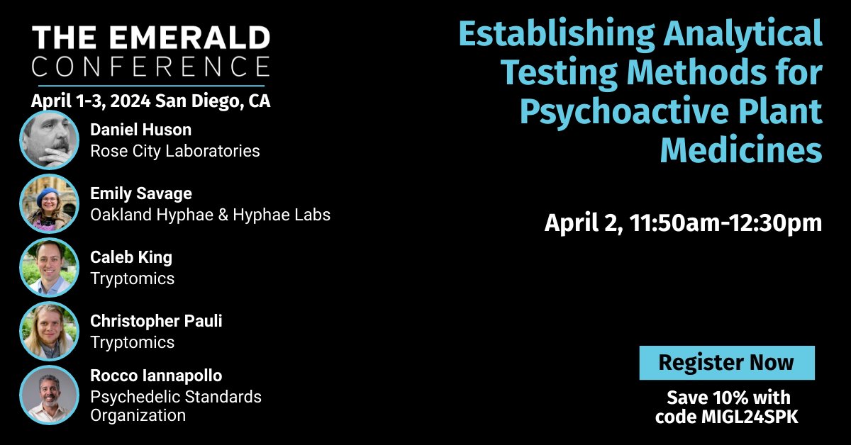 I'll be speaking at The #EmeraldConference - in San Diego, April 1-3.  
The EC provides a platform for scientific communication and collaboration, specifically, "The Science of Psychedelic-Assisted Therapy". For Tickets 10% off use code MIGL24SPK

theemeraldconference.com