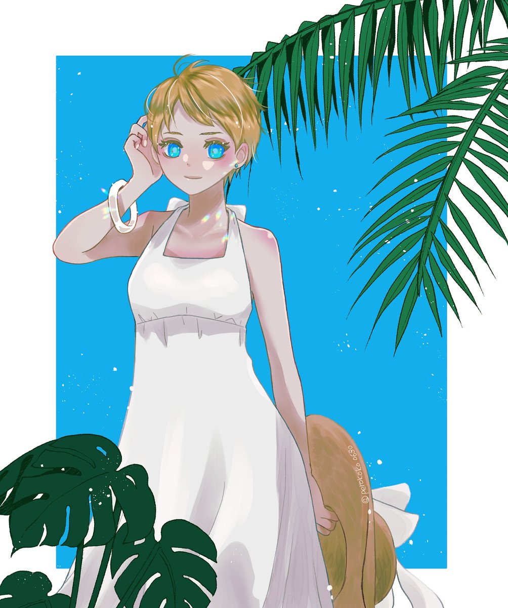 1girl solo looking at viewer smile short hair blue eyes blonde hair  illustration images