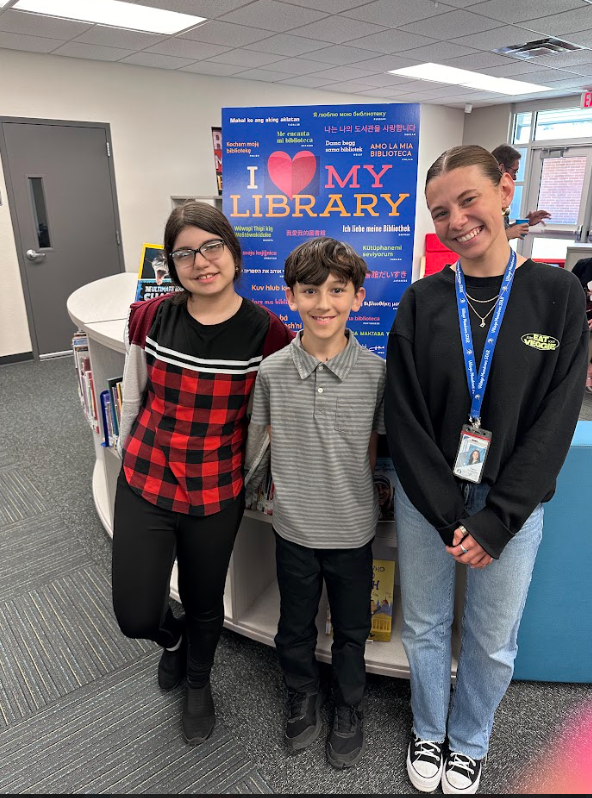 ggalligan's tweet photo. Principal Melissa Weinman and Dean Dennis Chartier celebrate a new Media Center with philanthropist Elsa of the Elsa Miller Foundation. New books, furniture, visuals, and a fun focus on literacy for all students! Thank you Elsa for your generous donation! @DVUSD @Village_Meadows https://t.co/xXMcMT7C0D