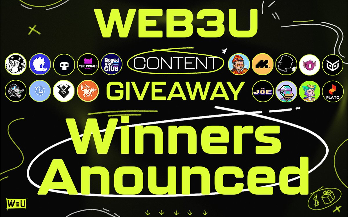 WEB3U Content Giveaways Winners are here 📸 Thank you to everyone who took part in it ❤️ All of the content created with WEB3U was absolutely amazing & we are excited to distribute the prizes! Full list of winners can be found in our Discord: discord.gg/2n4zjKx22R 👀